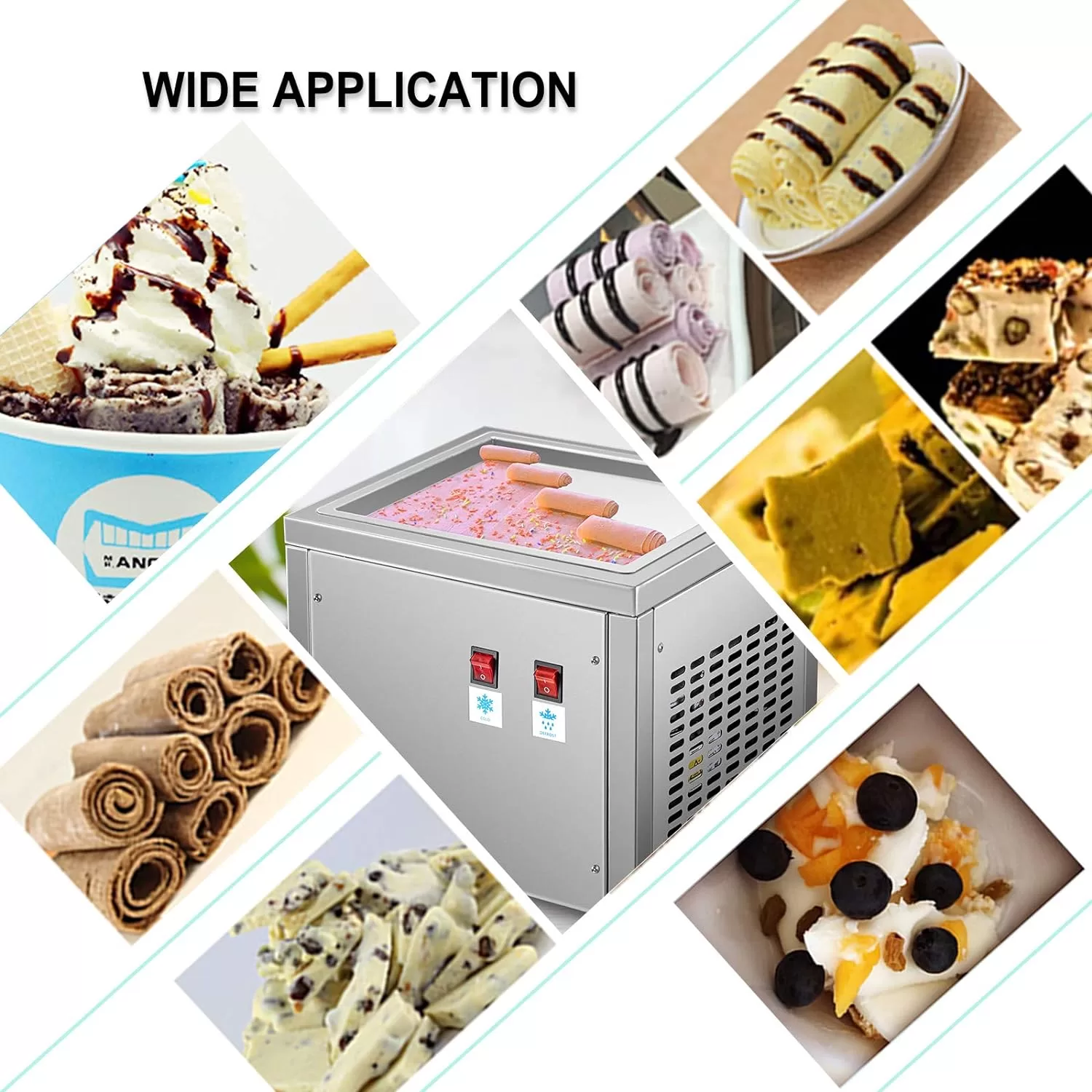 menu items with ice cream roll machines